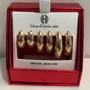 House Of Harlow 1960 3 Pair Gold Tear Drop Moon Semi Hoop Earrings New in Box